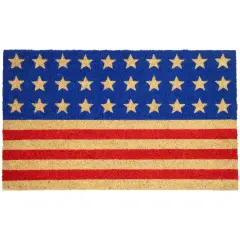 Northlight Americana Stripes and Stars Coir Outdoor Doormat - 18" x 30" Blue