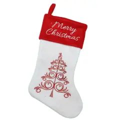 Northlight Embroidered Tree Merry Christmas Stocking with Cuff - Red and White - 15.5"