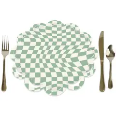 Big Dot of Happiness Sage Green Checkered Party - Round Table Decorations - Paper Chargers - Place Setting For 12