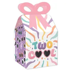 Big Dot of Happiness Two Cool - Girl - Square Favor Gift Boxes - Pastel 2nd Birthday Party Bow Boxes - Set of 12