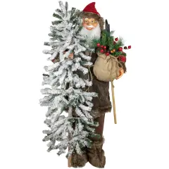Northlight 48" Santa Claus with Artificial Flocked Alpine Tree Christmas Figure Brown