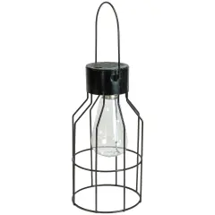 Northlight 9.5" Black Outdoor Hanging Geometric Solar Lantern with Handle