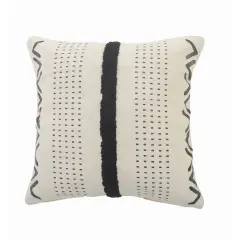 Laddha Home Designs 20" Black and Cream White Striped Square Throw Pillow