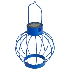 Northlight 6.5" Blue Outdoor Hanging LED Solar Lantern with Handle