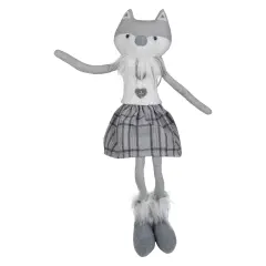 Northlight Girl Fox Sitting Christmas Figure with Dangling Legs - 22" - Gray and White