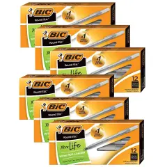 Round Stic&reg; Pen, Medium Point, Black, 12 Per Pack, 6 Packs