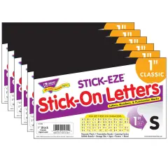 Black 1" STICK-EZE&reg; Stick-On Letters, 324 Pieces Per Pack, 6 Packs