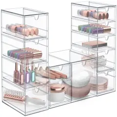 Sorbus 12 Drawers Acrylic Organizer for Makeup, Organization and Storage, Art Supplies, Jewelry, Stationary - 3 Pcs Clear Stackable Storage Drawers