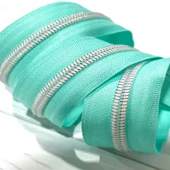 Mint with White Iridescent Teeth Zipper Tape