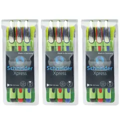 Xpress Fineliner Pen, Fiber Tip, 0.8 mm, 3 Colors Per Pack, 3 Packs