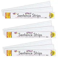Wipe-Off&reg; Sentence Strips, 3" x 24", White, 30 Per Pack, 3 Packs