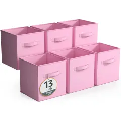 Sorbus 6 Pack 13 Inch Foldable Storage Cubes with Handles- for Organizing Home, Shelves, Nursery, Playroom, Closet and More Pastel Pink