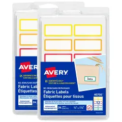 Avery No-Iron Fabric Name Labels, Rainbow Borders Preprinted Designs, Handwrite-Only, 2-Pack, 48 Preprinted Labels (22281)