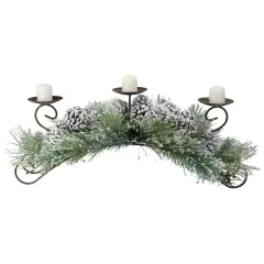 Melrose 30" Green Frosted Pine Needle and Pine Cone Christmas Candle Holder