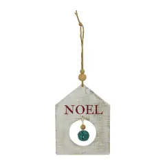 Northlight Rustic Wooden "NOEL" with Bell Christmas Tag Ornament - 8" - Green and White