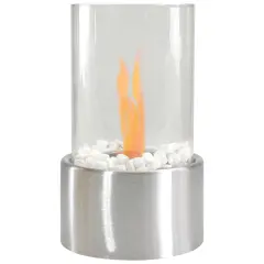Northlight Bio Ethanol Round Portable Fireplace with Base - 10.5" - Silver