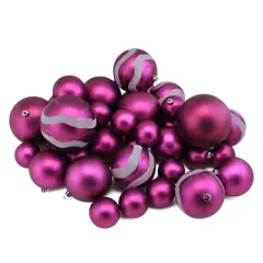 Northlight Shatterproof Matte and Glitter Swirled Christmas Ball Ornaments - 4" (100mm) - Magenta Pink - 39ct