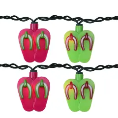 Keystone Beach Party Flip Flops Novelty Light Set - 6.5 ft Green Wire - 10ct Pink