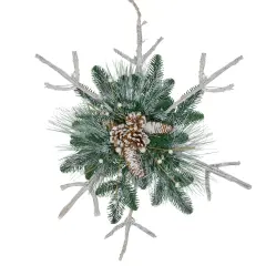 Northlight Frosted Mixed Pine Twig Snowflake Christmas Ornament - 24" Green