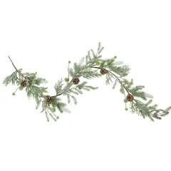 Northlight 5' X 10" Frosted Pine and Pine Cone Christmas Garland, Unlit Green