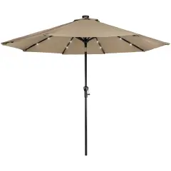 Northlight 9ft Solar Lighted Outdoor Patio Market Umbrella with Hand Crank and Tilt, Taupe Beige