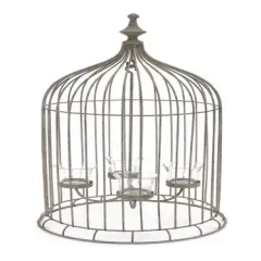 Melrose 23" Rustic Antique-Style Bird Cage 4-Tea Light Candle Holder Gray