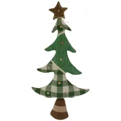 Northlight Country Buffalo Plaid Christmas Tree with Star Topper - 30" - Tan and Green