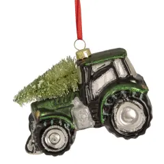 Northlight Tractor with Tree Glass Christmas Ornament - 4" - Green