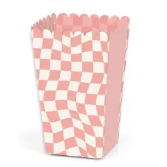 Big Dot of Happiness Pink Checkered Party - Favor Popcorn Treat Boxes - Set of 12
