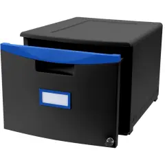 One Drawer Mini File Cabinet with Lock & Casters, Legal/Letter, Black/Blue
