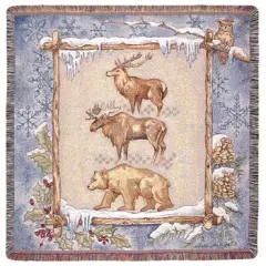 CC Home Furnishings White and Red Elk Moose Bear Printed Winter Scene Tapestry Throw Blanket 50" x 60"