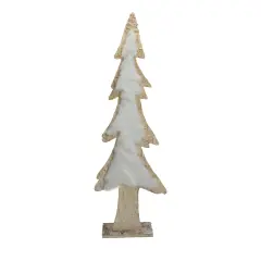 Northlight Snowy Wooden Tree Christmas Decoration - 14.5" - Beige and White Brown