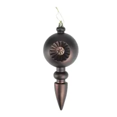 DAK 4ct Matte Brown Retro Reflector Shatterproof Christmas Finial Ornaments 7.5"