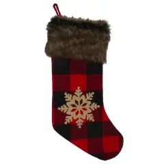 Northlight 19" Red and Black Buffalo Plaid Christmas Stocking with Snowflake
