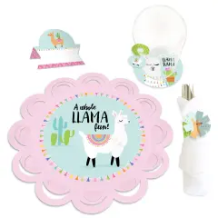 Big Dot of Happiness Whole Llama Fun - Llama Fiesta Baby Shower or Birthday Party Paper Charger & Table Decorations Chargerific Kit for 8