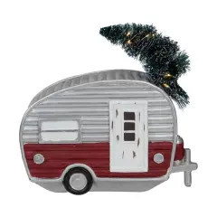 Northlight LED Lighted Camper with Pine Bough Christmas Decoration - 8.5" Silver