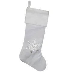 Northlight 20" White Christmas Stocking with Silver Sequin Snowflake