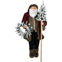 Northlight 60" Santa Claus with Flocked Alpine Tree and Wreath Commercial Christmas Figure Red