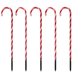 Northlight Set of 5 Red Lighted Candy Cane Christmas Lawn Stakes 28" - Battery Operated