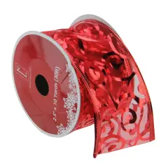 Northlight Pack of 12 Red Swirls Wired Christmas Craft Ribbons - 2.5" x 120 Yards