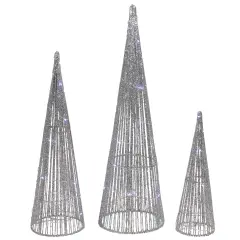 Northlight LED Lighted Glittered Outdoor Christmas Cone Tree - 23.5" - Silver - Set of 3