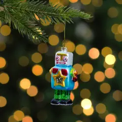 Northlight Glittered Robot Glass Christmas Ornament - 4.75" - Multi-Colored Blue
