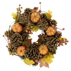 Northlight Pinecone and Pumpkin Fall Harvest Wreath, 14-Inch, Unlit Brown