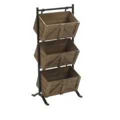 Tripar International 35.5" Brown and Black Three Tier Display Stand with Wooden Crates