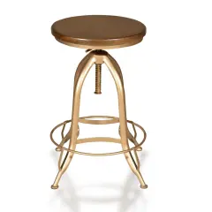 Contemporary Home Living 23" Brown and Gold Adjustable Stool with Circular Wooden Seat