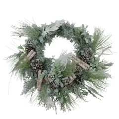 Allstate Artificial Frosted Pine, Birch Scrolls and Pine Cone Christmas Wreath - 24&rdquo; - Unlit Green