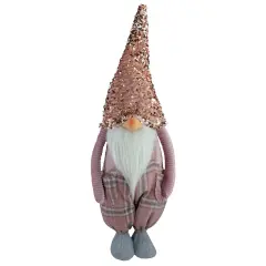 Northlight Plaid Christmas Gnome with Sequin Hat - 24" - Pink and Gray