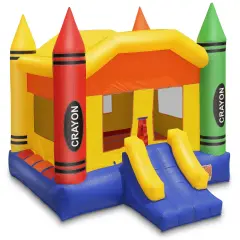 Cloud 9 Commercial Grade Crayon Castle Bounce House with Built-in Roof and Emergency Escape Hatch for Safety - 100% PVC 17' x 13' Bouncer - Inflatable Only