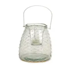 Melrose 10.5" Clear Hanging Glass Tea Light Holder with White Wire Netting
