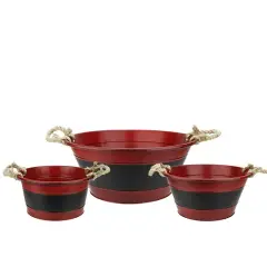 Napco Set of 3 Black and Red Round Christmas Buckets with Handles 16"